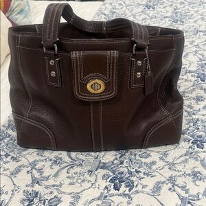 Coach Chocolate Brown Leather Tote with Gold Accents